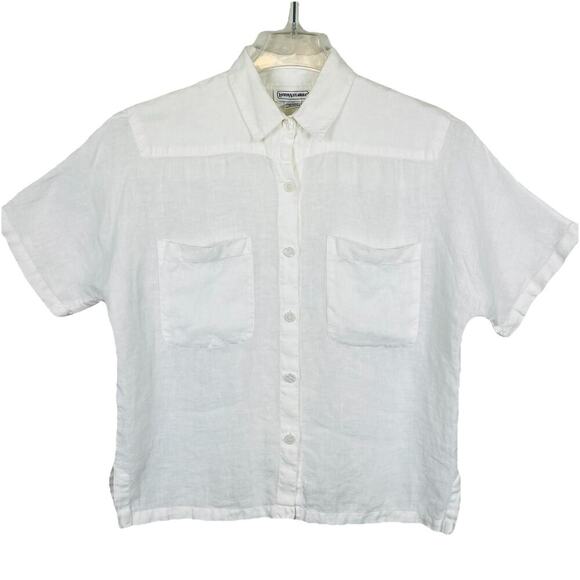 LAUREN ALEXANDRA Tops - Lauren Alexandra 100% Linen Top Size 10 White Classic Button Up Boxy Beach